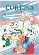 Travel Poster Frau in Cortina, Italien von Caroline Bonne Müller – Kuriosis Fine Art GmbH