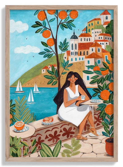 Travel poster woman in Mediterranean coast door Caroline Bonne Müller