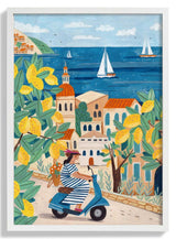 Travel poster woman on the Amalfi coast, Italy by Caroline Bonne Müller - Kuriosis Fine Art GmbH