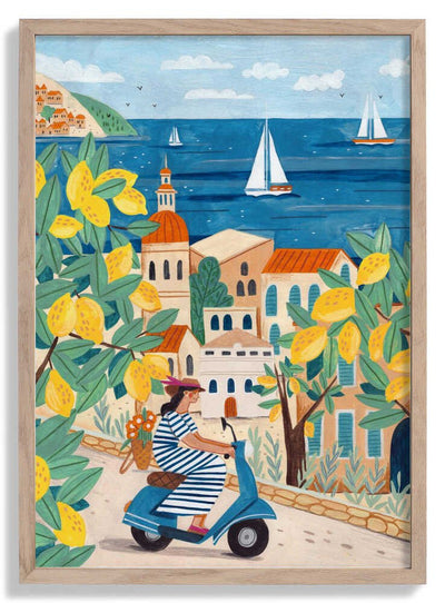 Travel poster woman on the Amalfi coast, Italy door Caroline Bonne Müller