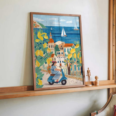 Travel poster woman on the Amalfi coast, Italy by Caroline Bonne Müller - Kuriosis Fine Art GmbH