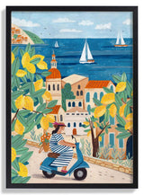Travel poster woman on the Amalfi coast, Italy by Caroline Bonne Müller - Kuriosis Fine Art GmbH