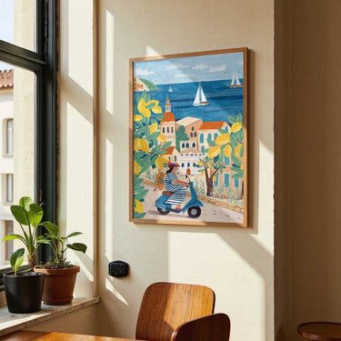 Travel poster woman on the Amalfi coast, Italy by Caroline Bonne Müller - Kuriosis Fine Art GmbH