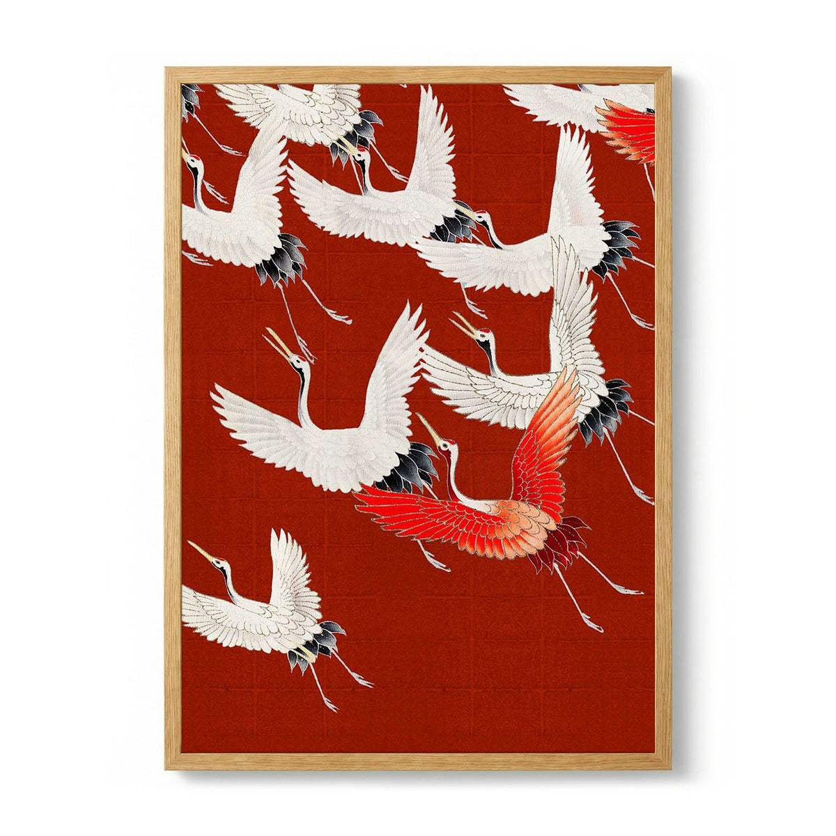 White Cranes in Red - S - 29.7 x 42cm (A3) / Kunstdruckpapier